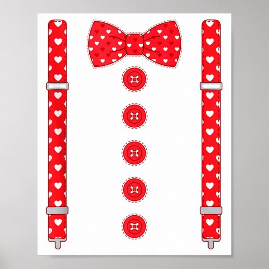 Funny Hearts Bow Tie Suspenders Valentine's Day Co ポスター (正面)