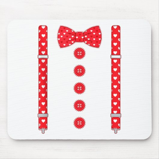 Funny Hearts Bow Tie Suspenders Valentine's Day Co マウスパッド (正面)