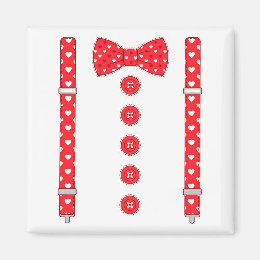 Funny Hearts Bow Tie Suspenders Valentine's Day Co マグネット (正面)