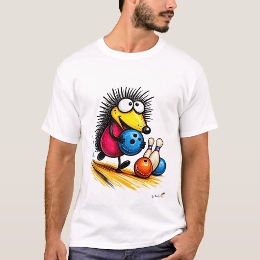 Funny Hedgehog Bowling Cartoon T-Shirt Tシャツ (正面)
