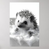 Funny Hedgehog Bubble Bath Print, Bathroom Animal ポスター (正面)