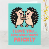 Funny Hedgehog Valentine Humor Greeting Card カード (黄色い花)