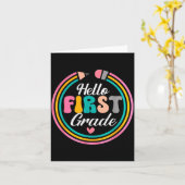 Funny Hello First Grade Pencil Circle Design カード (黄色い花)