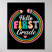 Funny Hello First Grade Pencil Circle Design  ポスター (正面)