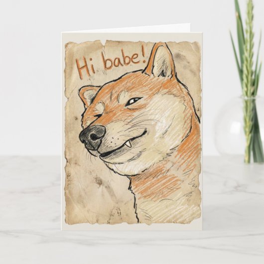 Funny "Hi Babe" Winking Shiba Inu Valentine's Art カード (正面)
