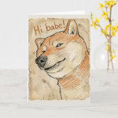 Funny "Hi Babe" Winking Shiba Inu Valentine's Art カード (黄色い花)