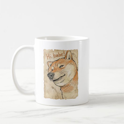 Funny "Hi Babe" Winking Shiba Inu Valentine's Art コーヒーマグカップ (左)