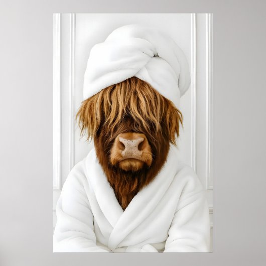 Funny Highland Cow Bathroom Print, Highland Cow In ポスター (正面)
