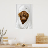 Funny Highland Cow Bathroom Print, Highland Cow In ポスター (キッチン)