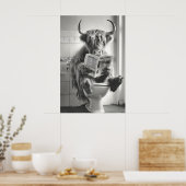 Funny Highland Cow Bathroom Print, Newspaper ポスター (キッチン)