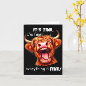 Funny Highland Cow It's Fine I'm Fine Everything I カード (黄色い花)