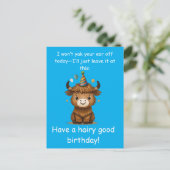 Funny Highland Yak: Hairy Good Birthday Puns ポストカード (スタンド正面)