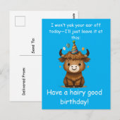 Funny Highland Yak: Hairy Good Birthday Puns ポストカード (正面/裏面)