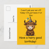 Funny Highland Yak: Hairy Good Birthday Puns ポストカード (正面/裏面)