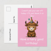 Funny Highland Yak: Hairy Good Birthday Puns ポストカード (正面/裏面)