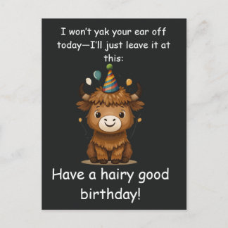 Funny Highland Yak: Hairy Good Birthday Puns ポストカード