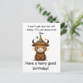 Funny Highland Yak: Hairy Good Birthday Puns ポストカード (スタンド正面)