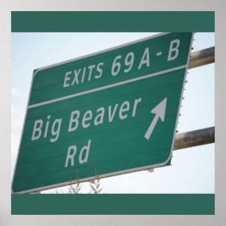 Funny Highway Sign, Big Beaver Road Exit 69 ポスター