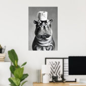 Funny Hippo Bathroom Art Print, Toilet Paper Hat ポスター (ホームオフィス)