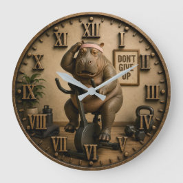 Funny Hippo Home Gym Workout Motivation Gift ラージ壁時計