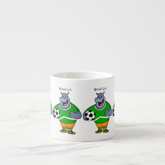 Funny hippo soccer player cartoon illustration エスプレッソカップ (正面)