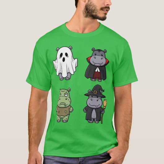 Funny Hippo Spooky Ghost Boo Horror Pumpkin Hippo  Tシャツ (正面)