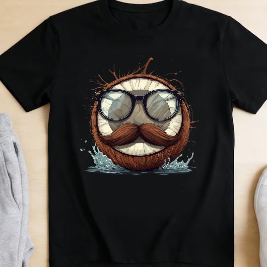 Funny Hipster Coconut with Mustache and Glasses  Tシャツ