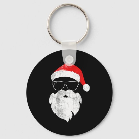 Funny Hipster Santa Face With Hat Beard & Gles キーホルダー (正面)