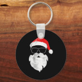 Funny Hipster Santa Face With Hat Beard & Gles キーホルダー (正面)