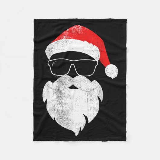 Funny Hipster Santa Face With Hat Beard &amp; Gles フリースブランケット (正面)
