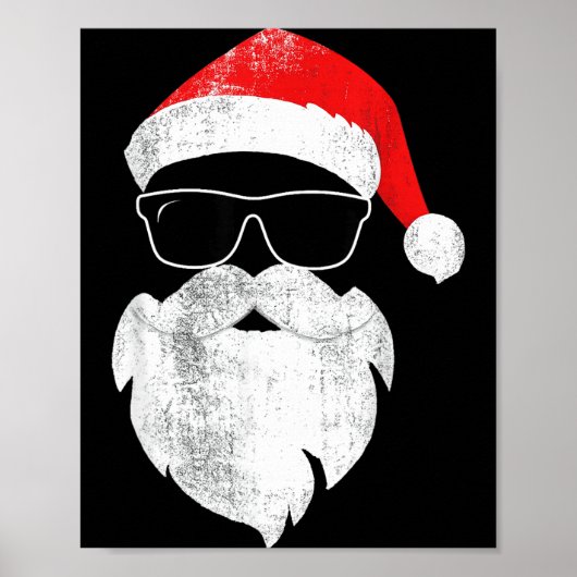 Funny Hipster Santa Face With Hat Beard & Gles ポスター (正面)