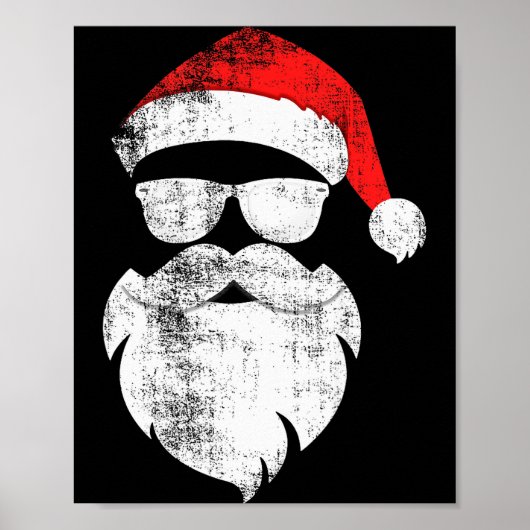 Funny Hipster Santa Face With Hat Beard &amp; Gles ポスター (正面)