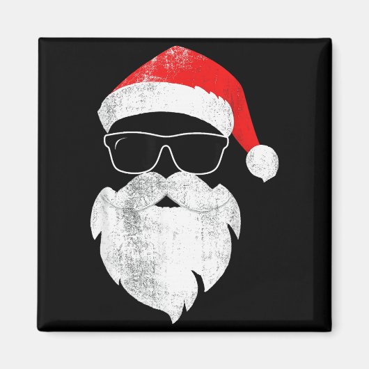 Funny Hipster Santa Face With Hat Beard & Gles マグネット (正面)