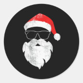 Funny Hipster Santa Face With Hat Beard &amp; Gles ラウンドシール (正面)