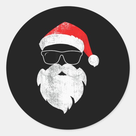 Funny Hipster Santa Face With Hat Beard & Gles ラウンドシール (正面)