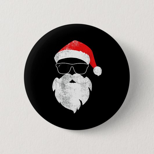 Funny Hipster Santa Face With Hat Beard &amp; Gles 缶バッジ (正面)