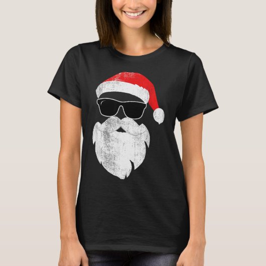 Funny Hipster Santa Face With Hat Beard &amp; Gles Tシャツ (正面)