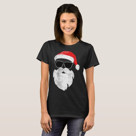 Funny Hipster Santa Face With Hat Beard &amp; Gles Tシャツ (正面フル)