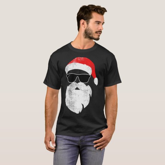 Funny Hipster Santa Face With Hat Beard &amp; Gles Tシャツ (正面フル)
