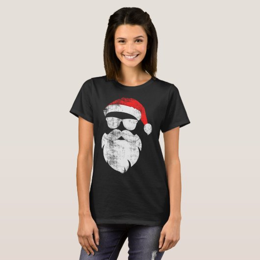 Funny Hipster Santa Face With Hat Beard & Gles Tシャツ (正面フル)