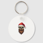 Funny Hipster Santa Skull Face With Hat Beard Chri キーホルダー (正面)