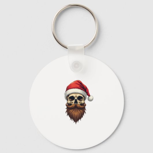 Funny Hipster Santa Skull Face With Hat Beard Chri キーホルダー (正面)