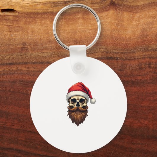 Funny Hipster Santa Skull Face With Hat Beard Chri キーホルダー (正面)