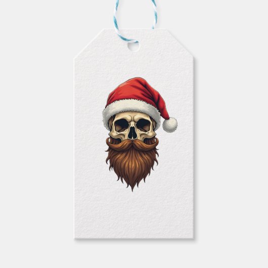 Funny Hipster Santa Skull Face With Hat Beard Chri ギフトタグ (正面)