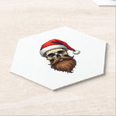 Funny Hipster Santa Skull Face With Hat Beard Chri ペーパーコースター (アングル)
