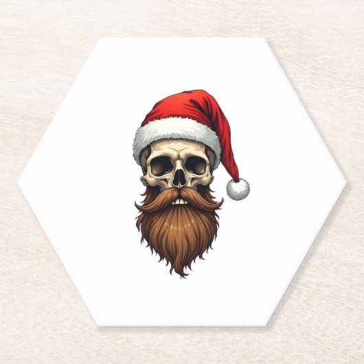 Funny Hipster Santa Skull Face With Hat Beard Chri ペーパーコースター (正面)