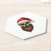Funny Hipster Santa Skull Face With Hat Beard Chri ペーパーコースター (アングル)