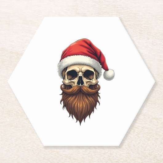 Funny Hipster Santa Skull Face With Hat Beard Chri ペーパーコースター (正面)