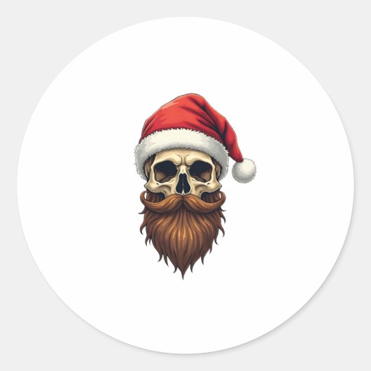 Funny Hipster Santa Skull Face With Hat Beard Chri ラウンドシール (正面)
