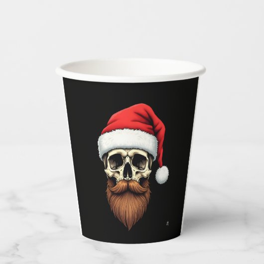 Funny Hipster Santa Skull Face With Hat Beard Chri 紙コップ (正面)
